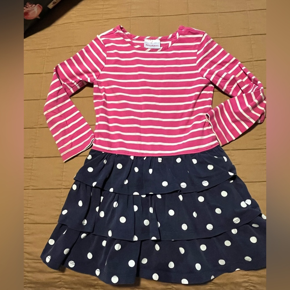 HA Pink and Navy Striped and Polka Dot Kids Dress